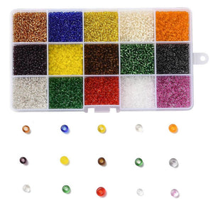 Colourful Mix of Glass Seed Beads in Re-Usable Container (approx. 1.5-2.5x1.5-2mm. 0.5-1mm hole)