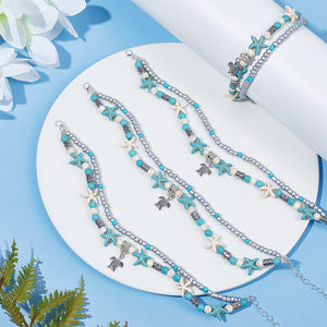 Ocean Themed Anklet w. Turtle Charm (