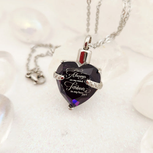 Always on my Mind, Forever in my Heart Keepsake Memorial Pendant w. Chain (glass & stainless steel)
