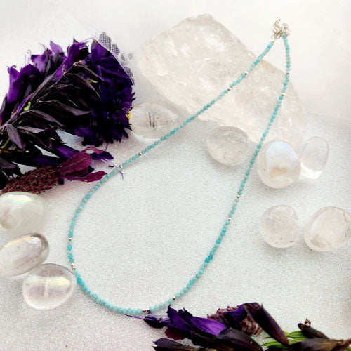 Amazonite Faceted Bead Necklace (sterling silver)