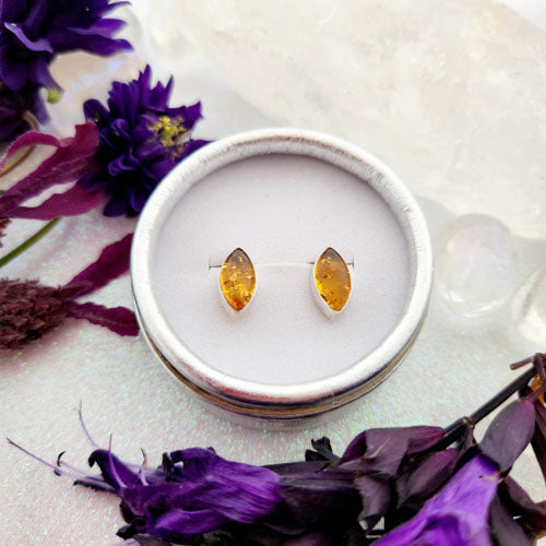 Amber Marquise Stud Earrings (sterling silver)