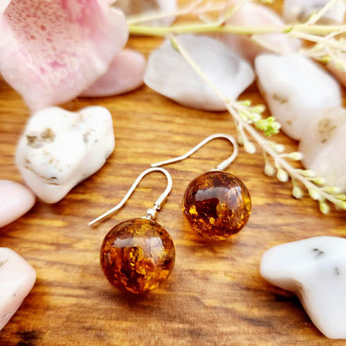 Amber Round Drop Earrings (assorted. sterling silver)