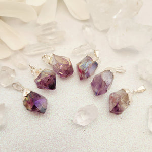 Amethyst Aura Point Pendant in Silver Cap