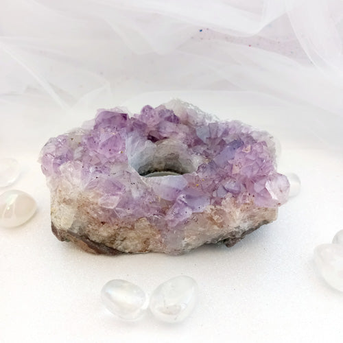 Amethyst Cluster Candle Holder (approx. 13.5x10x5.5cm)