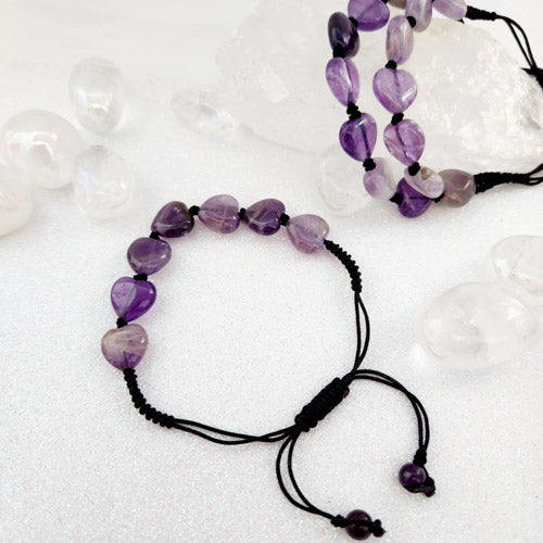 Amethyst Heart Bead Braided Bracelet (assorted & adjustable)