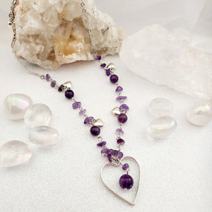 Amethyst Heart Necklace with Charms