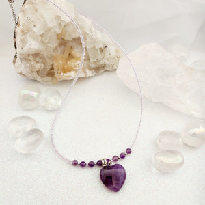 Amethyst Heart & Seed Bead Necklace