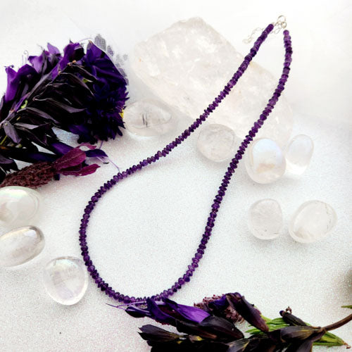 Amethyst Rondelle Bead Necklace (approx. 4mm beads. sterling silver)