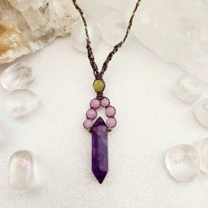 Amethyst & Serpentine Wrapped Pendant