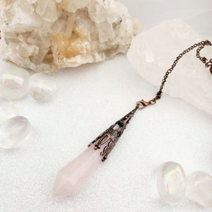 Antique Look Rose Quartz Pendulum