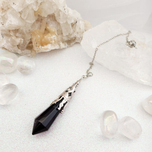 Antique Silver Look Black Onyx Pendulum (platinum plated metal)