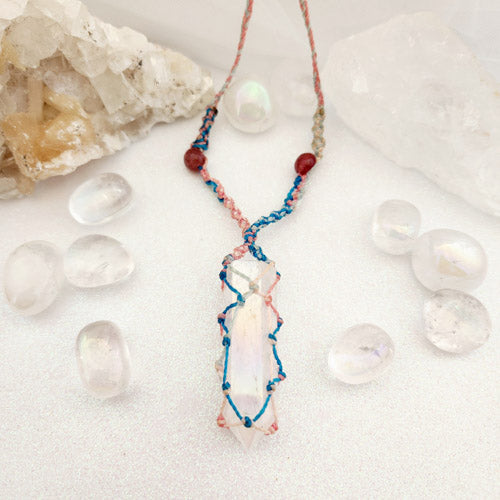 Aura Quartz & Strawberry Quartz Wrapped Pendant (hand crafted in Aotearoa New Zealand)