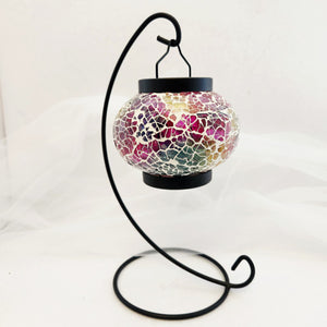 Autumn Tones Turkish Mosaic Hanging T-Lite Candle Holder w. LED Candle