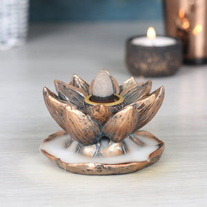 Lotus Backflow Incense Burner Resin Bronze Smoking