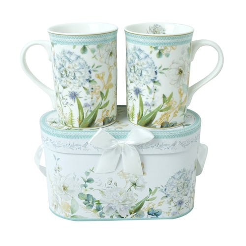 Blue Hydrangea Tea for Two Mug Set w. Gift Box (2 mugs