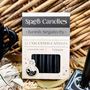 Banish Negativity | Black Spell Candles | Herbal Magick | 12 Pack | Unscented