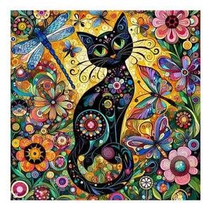 Black Cat, Butterflies & Dragonfly Trivet | Ceramic & Cork