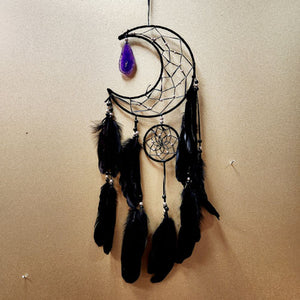 Black Crescent Moon Dream Catcher with Agate Slice