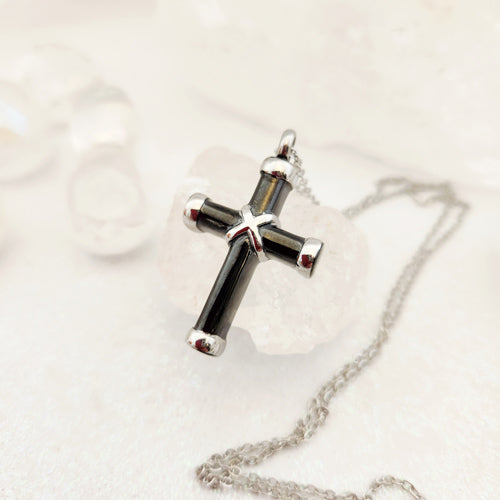 Black Cross Keepsake Memorial Pendant w. Chain (stainless steel)