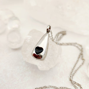 Black Heart in Tear Drop Keepsake Memorial Pendant w. Chain