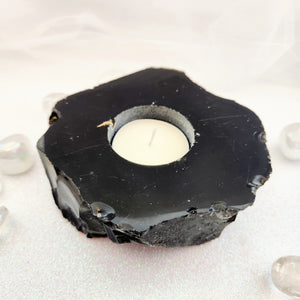 Black Obsidian Partial Polished Candle Holder