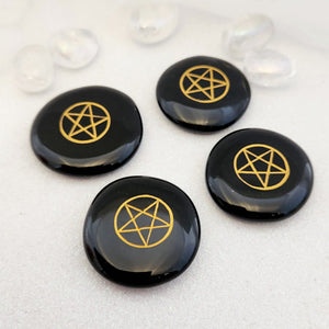 Black Obsidian Pentagram Flat Stone | Protection & Balance | Assorted