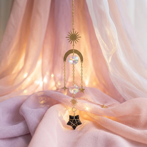 Black Obsidian Star Moon | Prism Suncatcher | Window Hanging