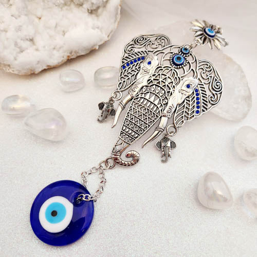 Blue Eye aka Evil Eye w. Elephant Head Wall Art (approx. 25.5cm)