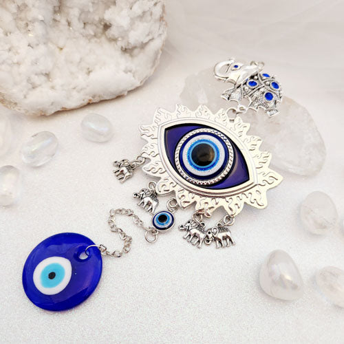 Blue Eye aka Evil Eye w. Elephant Wall Art (approx. 23.5cm)