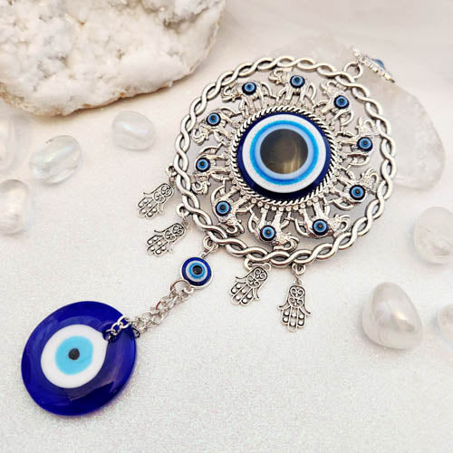 Blue Eye aka Evil Eye w. Hamsa Hands Wall Art (approx. 25cm)