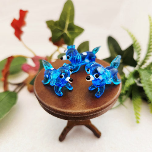Blue Glass Puppy Dog (tiny. handmade. approx. 1.5x2.5cm)