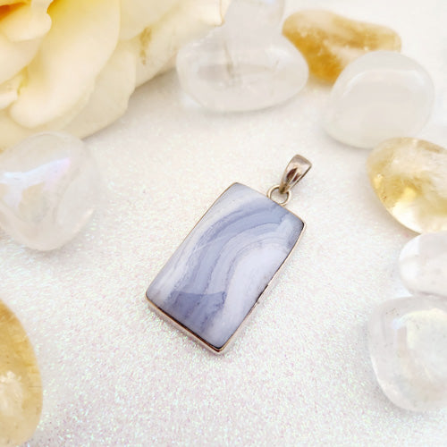 Blue Lace Agate Rectangular Pendant (sterling silver. pre-loved by Riny)