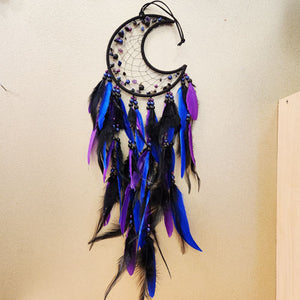 Blue, Purple & Black Crescent Moon Dream Catcher