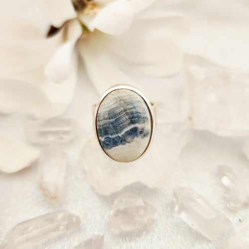 Blue Scheelite aka Lapis Lace Onyx aka Calcite & Dolomite Oval Ring (sterling silver)