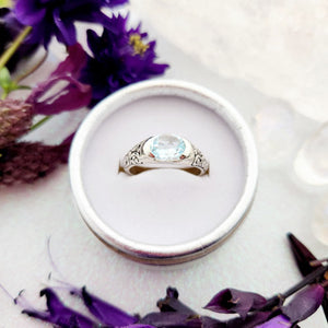 Blue Topaz Engraved Ring