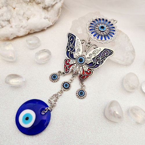 Blue eye aka Evil Eye w. Butterfly Wall Art (approx. 23cm)