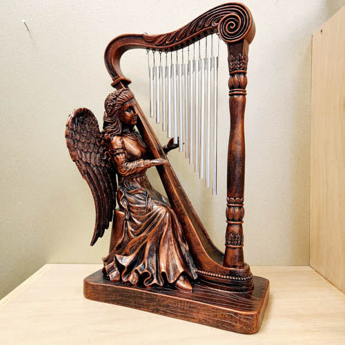 Bronze Look Angelic Harp Windchime (approx. 26x15x40cm)