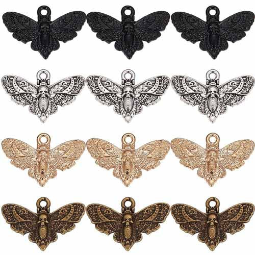 Moth w. Skull Charm (assorted colours. alloy)