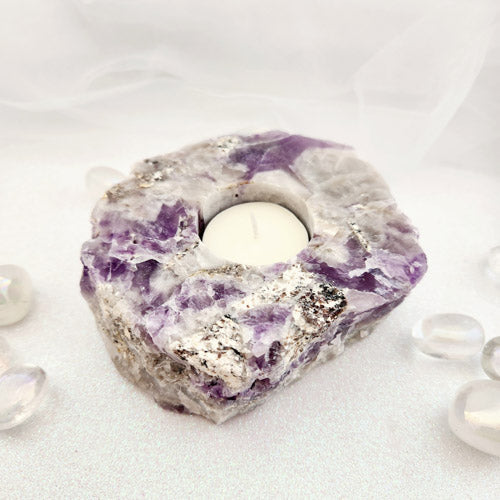 Chevron Amethyst Partial Polished Candle Holder (approx 11.7x10cm)