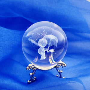 Child & Umbrella Glass Ball w. Stand