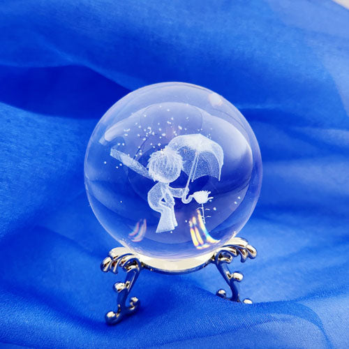 Child & Umbrella Glass Ball w. Stand (approx. 8.2cm)