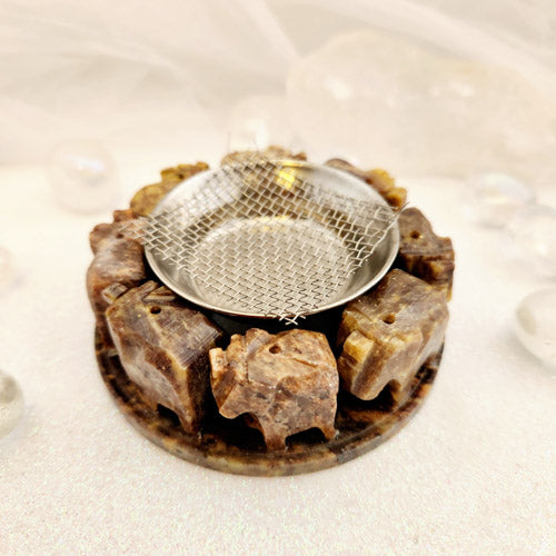 Circle of Elephants Charcoal/Incense Burner (approx. 9cm diameter)