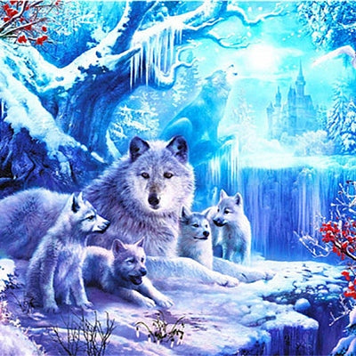 DIY Diamond Art Wolf Family Wall Art Kit (ready to assemble. approx. 40x30cm)