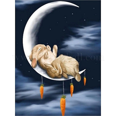 DIY Diamond Art Sleepy Rabbits in Crescent Moon Wall Art (ready to assemble. approx. 40x30cm)