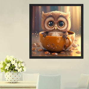 DIY Diamond Art Owl in a Tea Cup