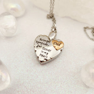 Dad No Longer by my Side Keepsake Memorial Heart Pendant w. Chain