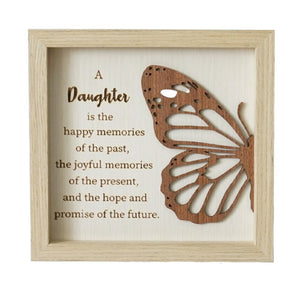 Square wooden wall plaque with butterfly and daughter inspirational quote