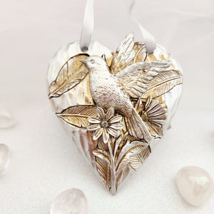 Dove on Heart with Flowers Wall Hanging