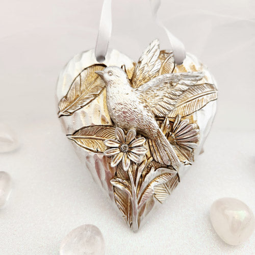 Dove on Heart with Flowers Wall Hanging (approx. 9.5x9.5cm)