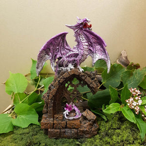 Dragon Guardian Statue | LED Colour-Changing | Gothic Arch | Purple